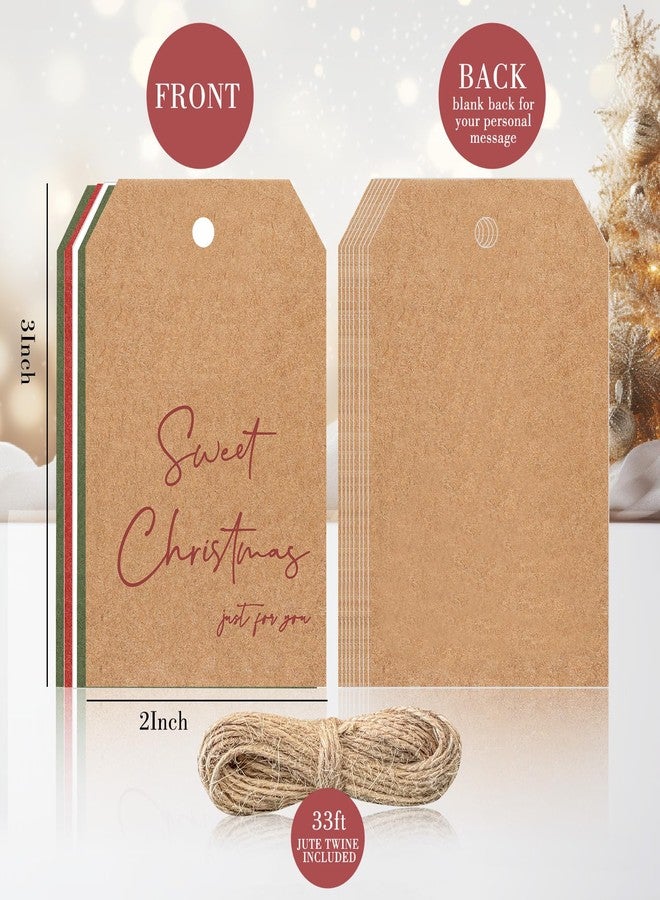 سي 2يو بطاقات هدايا عيد الميلاد من C2U - عبوة من 48 بطاقة هدايا للعطلات مع خيوط الجوت - 8 تصاميم احتفالية فارغة من الخلف - بطاقات أسماء ورقية لعيد الميلاد للتغليف، والأعمال اليدوية، وزينة عيد الميلاد، ووضع علامات على الهدايا - Image 2